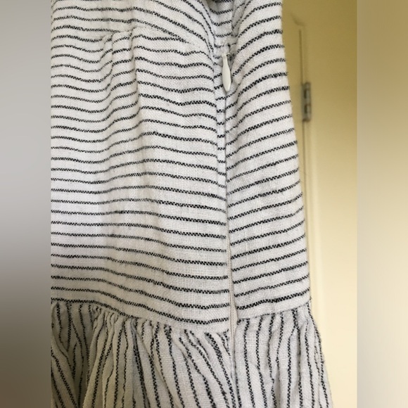 Offon Women's Linen Dress Gray White Stripe Nursing Friendly Buttons Pockets - Picture 2 of 13